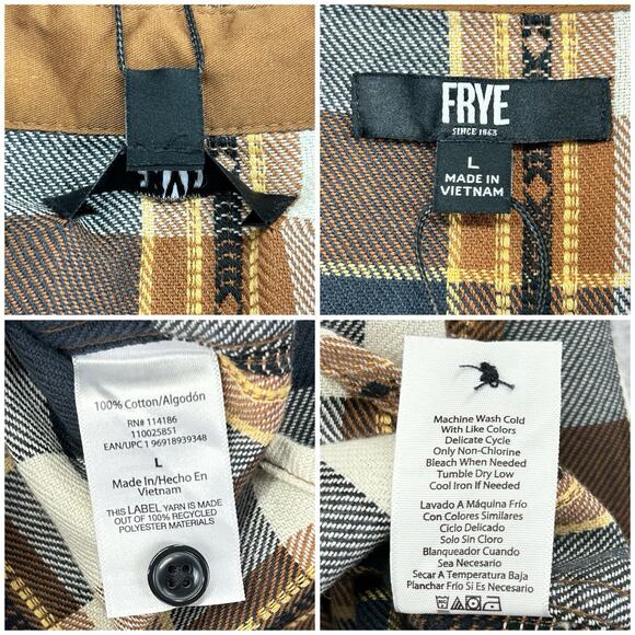 Frye Jacquard Flannel Shirt Men's Size Large Brown Plaid Button Up NEW Read - Picture 4 of 14